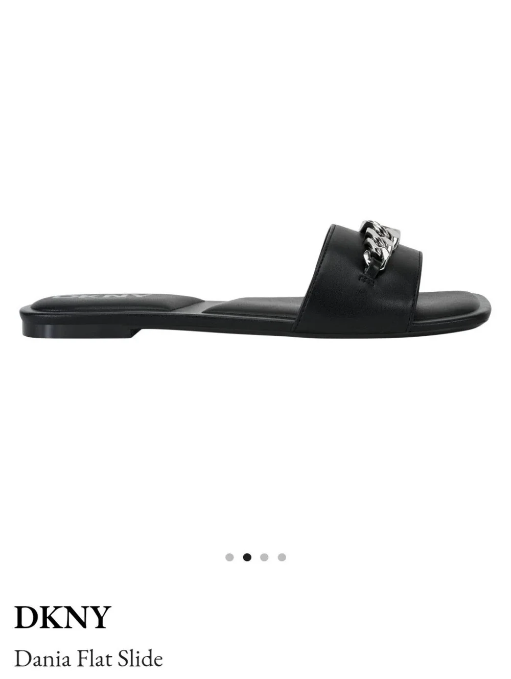 DKNY NEW IN BOX BLACK FLAT SLIDE SANDALS W/SILVER CHAIN - Picture 4 of 10